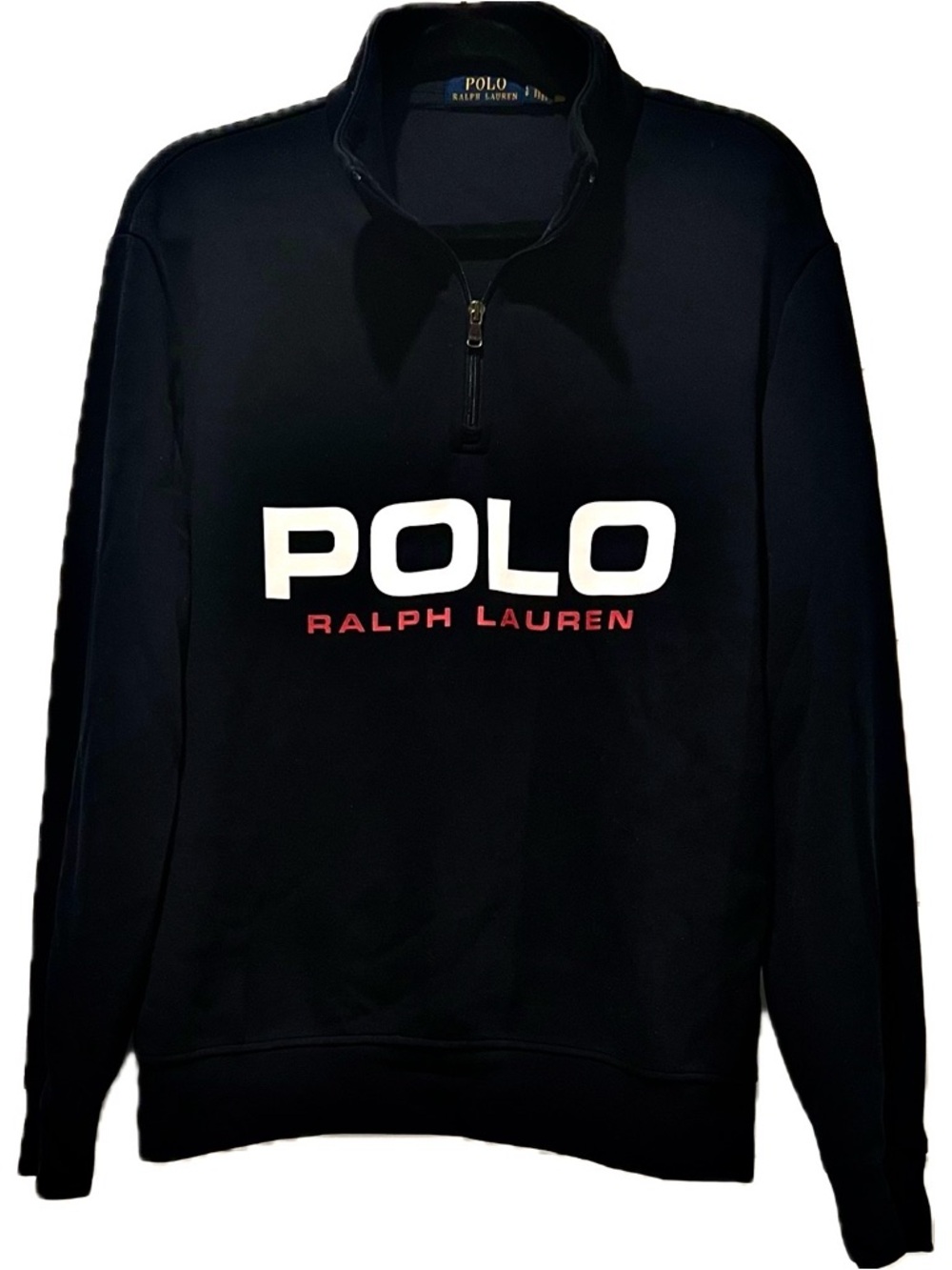 Polo by Ralph Lauren Black Quarter-Zip Sweatshirt with White and Red Logo